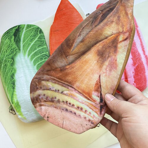 Creative plush toy pencil case, simulated vegetable pencil case, pork belly carrot stationery bag, pencil case BH379