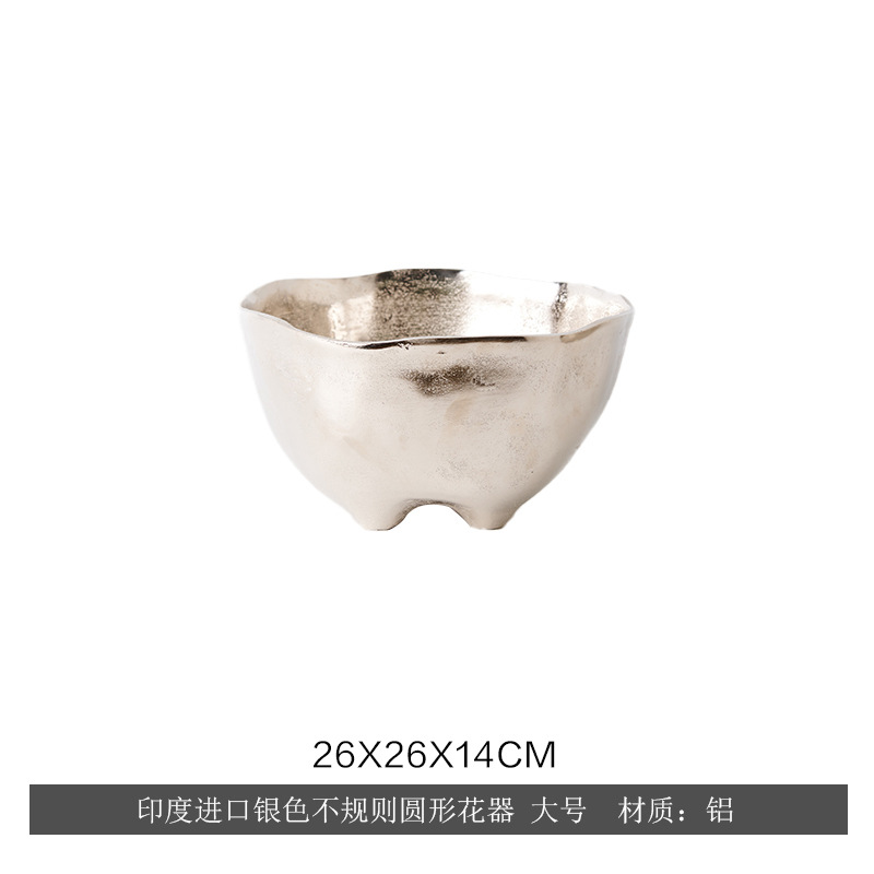 Lujo ligero indio, simple, aluminio, plata, cuencos, bandejas de frutas, adornos decorativos, macetas de flores de mesa en la Sala modelo