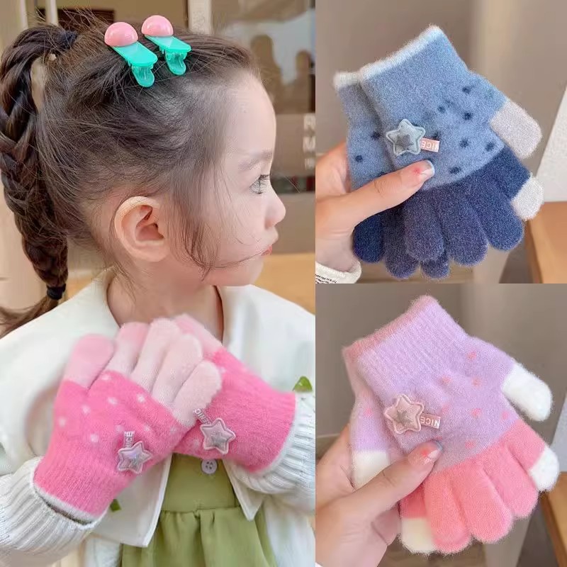 Otoño y invierno guantes para niños niños niñas calientes niñas niños más hilo de peluche bebé tejido cinco dedos invierno