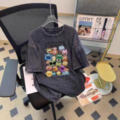 高品質 230 グラムヨーロッパとアメリカのヒップホップトレンディなブランド半袖 T シャツ女性の大きいサイズルーズオーバーサイズウォッシュブラック