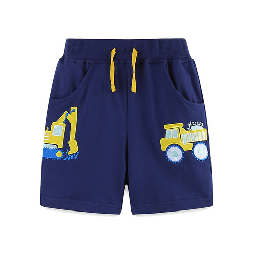 AostaBetty Boys' Set Western Style Car Print Children's Short Sleeve Set Knit Cotton Shorts Children's Set