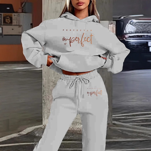 Factory Stock 2025 Hot Trend Cross-border European and American Women's Clothing Letter Print Hooded Sweatshirt and Fashion Casual Pants Set