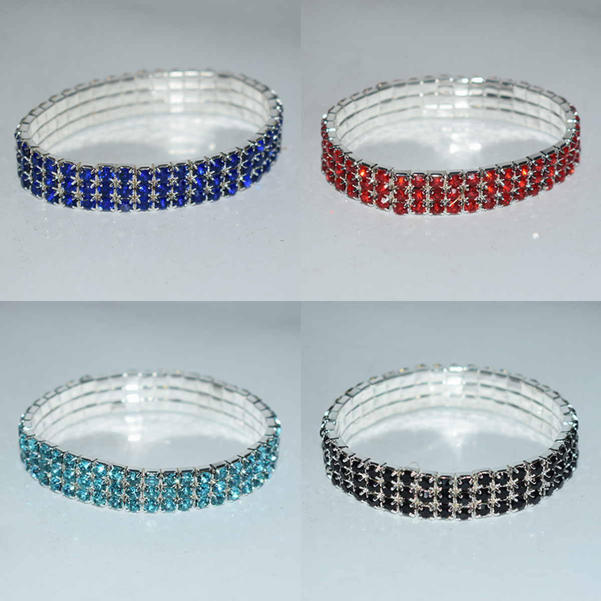 欧美跨境新款水钻3排弹力线手镯满钻女士夸张韩版手链