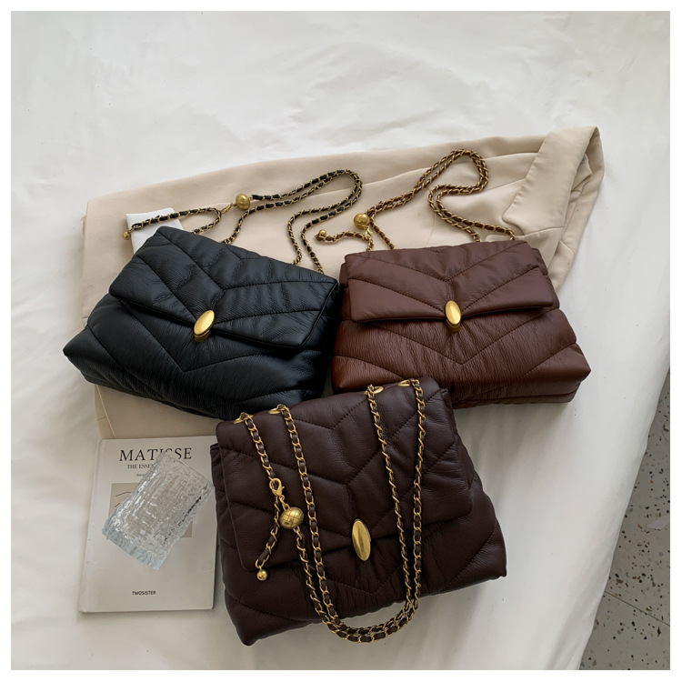 2021 new fashion casual simple autumn and winter new rhombus chain messenger bagpicture4