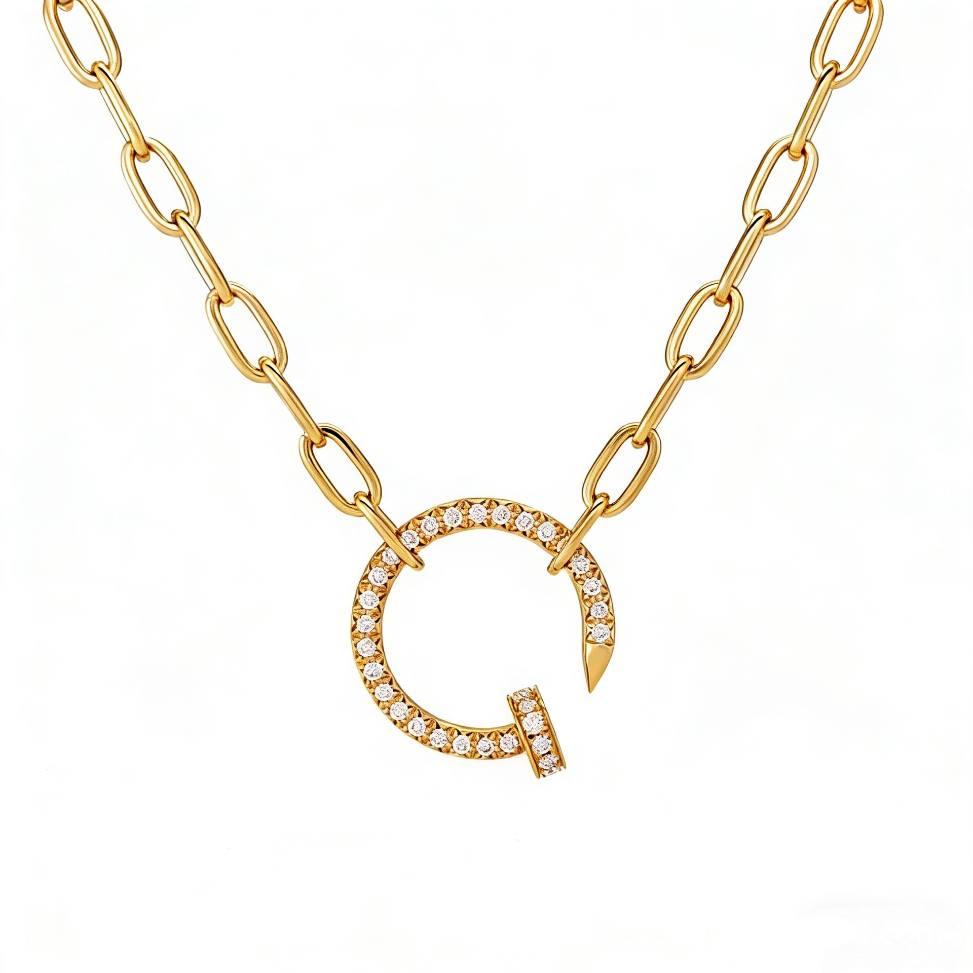 Golden chain, necklace, diamond encrusted