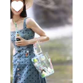 森系满印花波点复古牛仔背带裙女夏季薄款收腰开叉显高时尚吊带裙