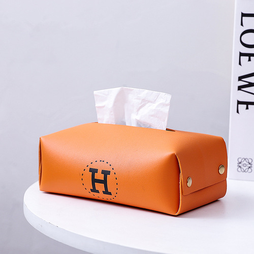 Emma Orange tissue box high-end tissue box home storage living room napkin box car simple leather tissue box