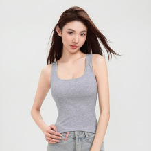 凉感漫画胸外扩小胸显大方领宽肩带背心带胸垫打底上衣夏BL2521W