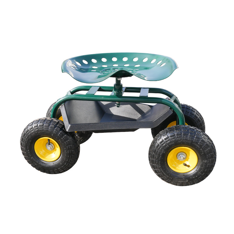 园艺修剪移动车充气轮胎直把转向大棚花园座椅车四轮工具车