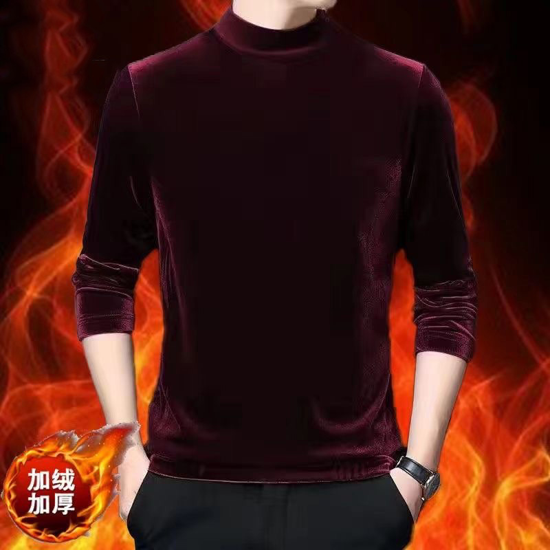 Invierno nuevo terciopelo dorado camiseta de terciopelo para hombres marca de invierno multifuncional cuello medio alto casual camiseta cálida de manga larga para hombres