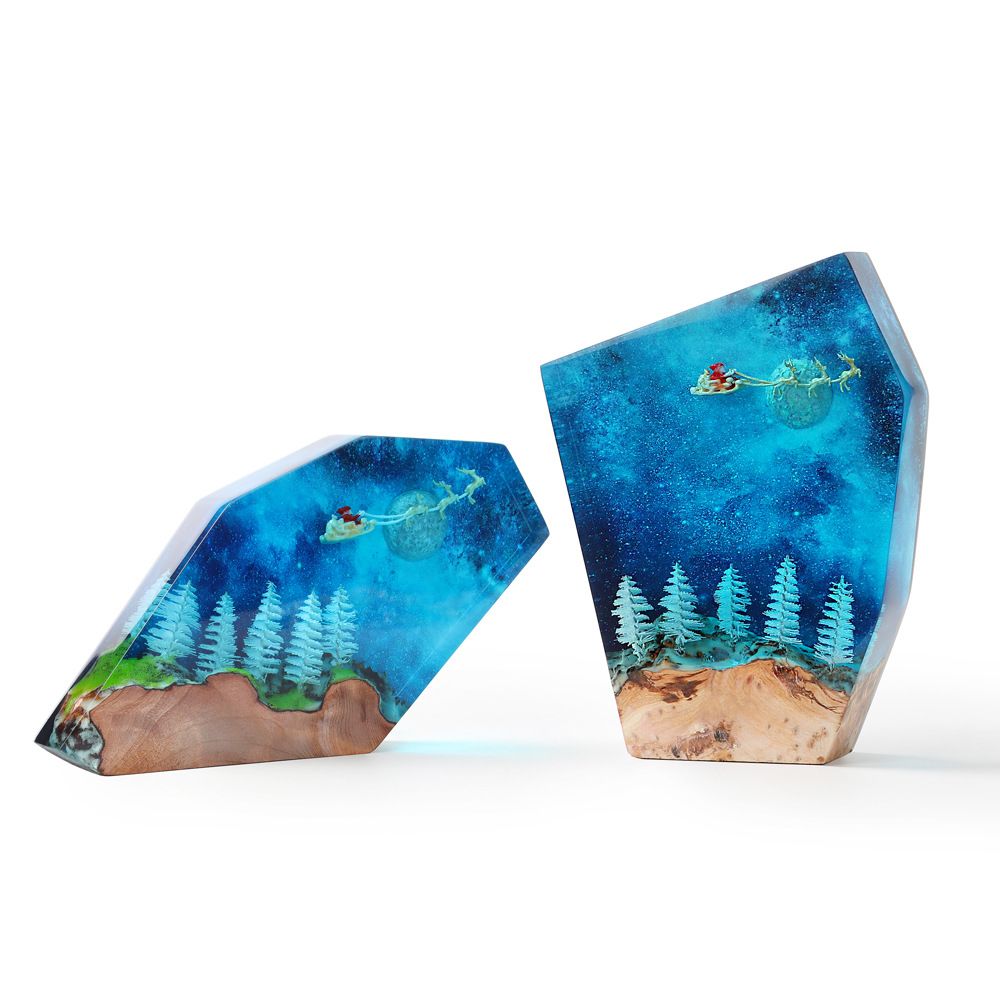  New Creative  Christmas Micro Landscape Resin Nightlight European Old Man Moon Ornaments Crafts Tide