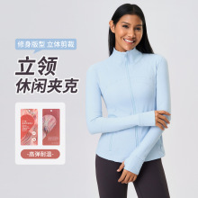 新款锦纶弹力修身拉链跑步瑜伽长袖上衣户外骑行健身运动外套女