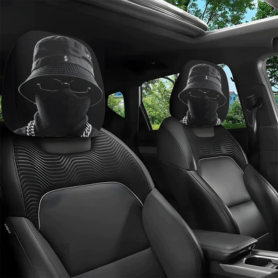 Universal seat cover, Printed Car Headrest Covers - hip-hop-masked-man-in-black-double-sided-printing-2-pack