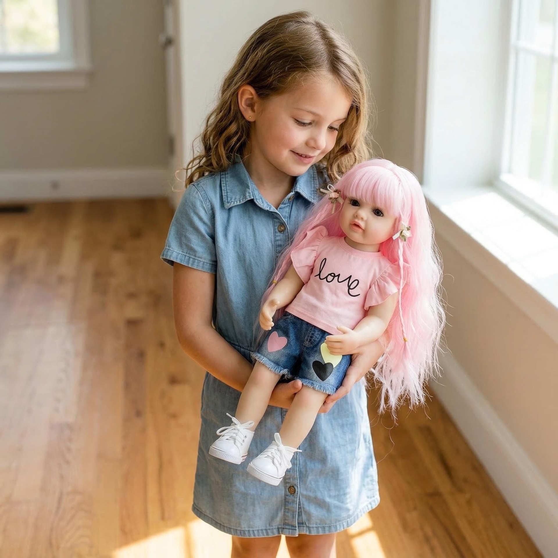 NPK22inch amor pantalones cortos de vaqueros Betty simulación muñeca renacida para acompañar a los niños regalos de vacaciones preferidos