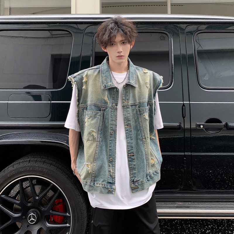 American-Style Washed Denim Vest for Men, Summer Trendy Brand, Loose Casual Versatile Cool Vintage Sleeveless Jacket