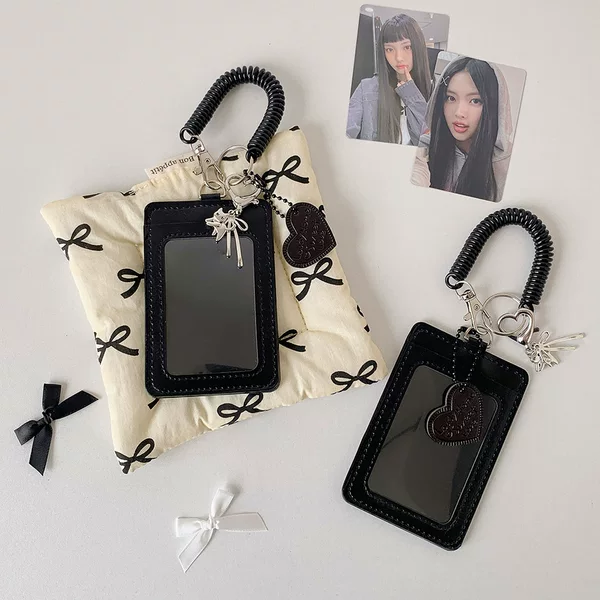 Korean Style Pu Card Holder Kitten Pendant Idol Card Display Holder Student Id Bus Card Meal Card Protective Cover