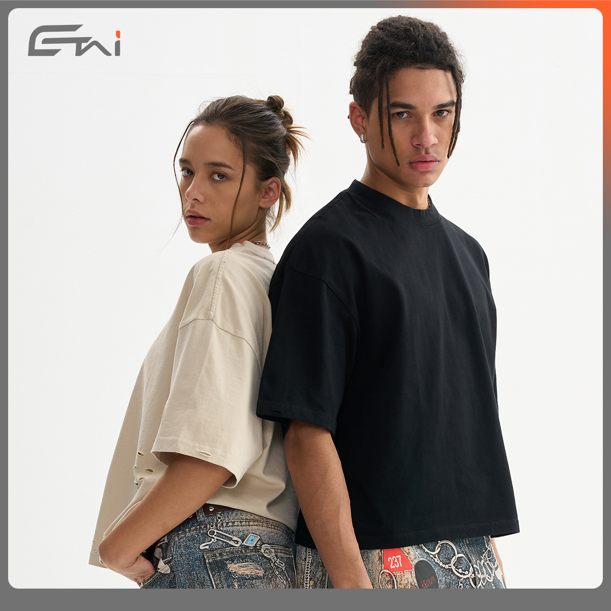 ETAI Hombre| Camiseta de alta calidad de algodón pesado de manga corta de marca de moda de hombre desgastado y suelto camiseta de hombre