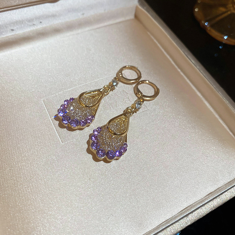 Pendientes de circonita de malla de gota de doble capa de diamantes, pendientes de estilo palacio retro, pendientes de temperamento de moda, lujo ligero, sentido de alta gama