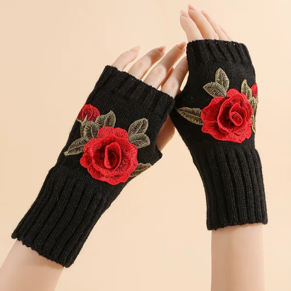 Autumn and Winter Woolen Gloves Warm Knitted Fingerless Gloves Flower Fake Sleeves Acrylic Half Finger Sleeves