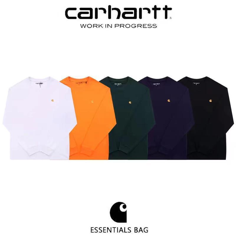 Carhatt New Trendy Brand Correct Version Japanese Classic Gold Chest Small Logo Men's and Women's Round