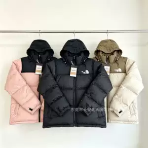 Cross-border 1996 warm plaid cotton jacket, similar to the North Face style, with hood and stand-up collar, unisex outdoor casual thickened coat