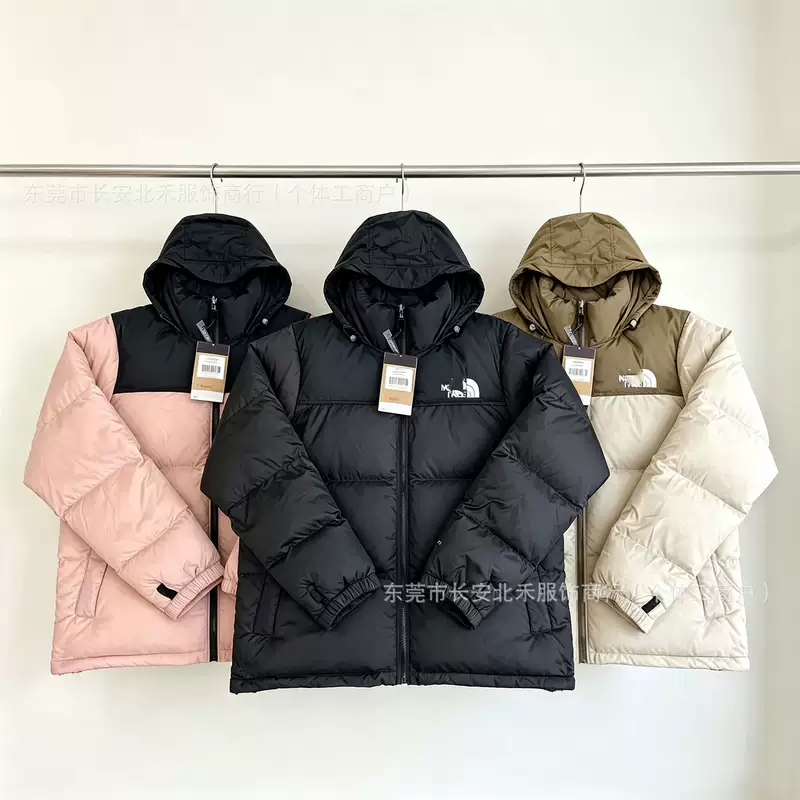 Cross-border 1996 warm plaid cotton jacket, similar to the North Face style, with hood and stand-up collar, unisex outdoor casual thickened coat