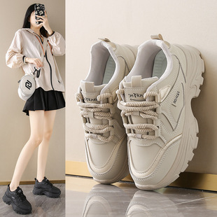 Ins Korean Style Leather Low-top Torre Shoes Women's 2024 Autumn New Breathable Student Sports Height-increasing Casual 8821