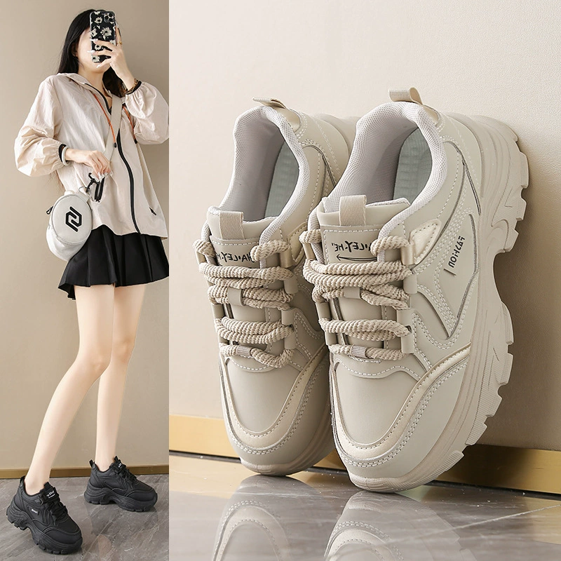 Ins Корейская версия кожи с низким уровнем помощи папе обувь для женщин 2024 осень новая дышащая студенческая спортивная повышенная досуг 8821