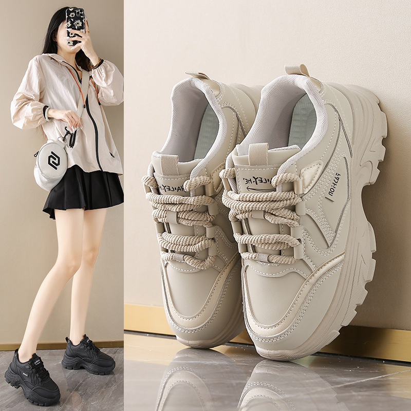 Ins Korean Style Leather Low-top Torre Shoes Women's 2024 Autumn New Breathable Student Sports Height-increasing Casual 8821