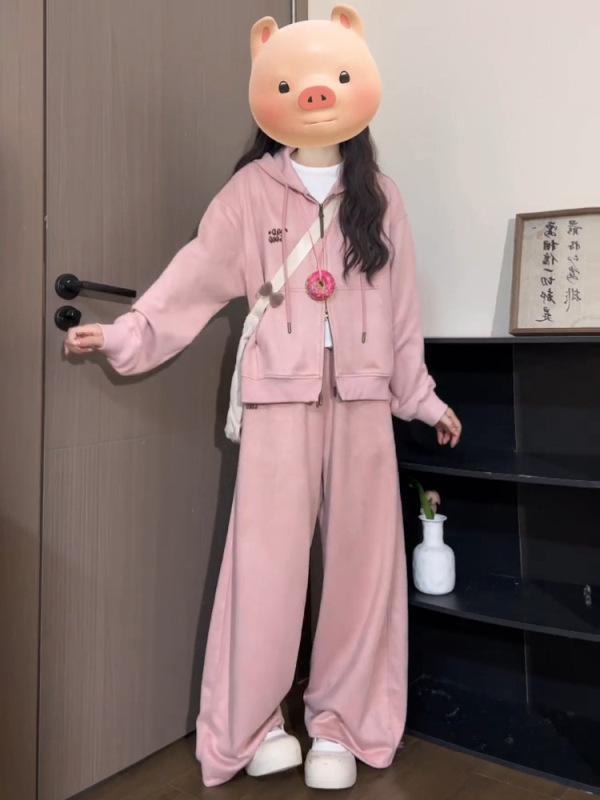 纯棉时尚减龄休闲运动服套装女秋季韩系连帽卫衣阔腿裤学生两件套|undefined