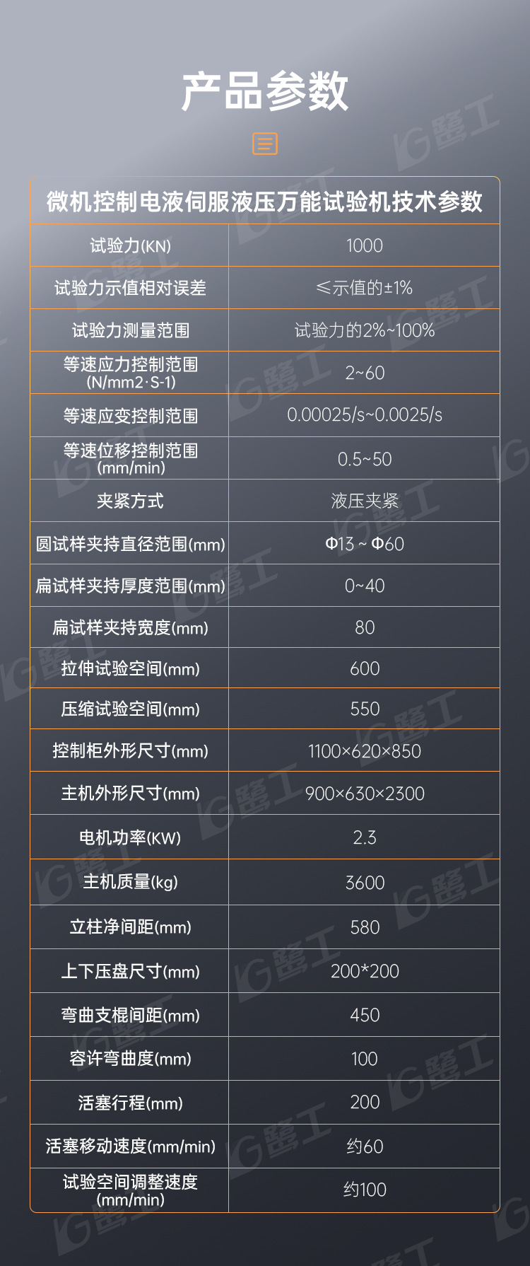 微机控制电液伺服液压万能试验机参数表