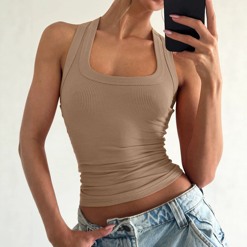 European and American Women's Clothing New Style 2026 Summer Fashion Spicy Girl U-Neck Solid Color Slim Fit Racerback Crop Top for Women Wholesale