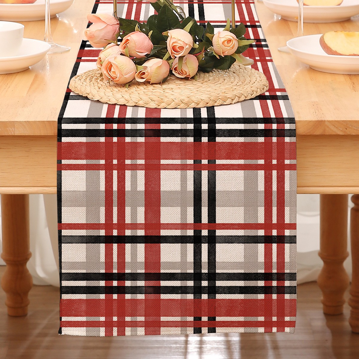Camino de mesa temático de San Valentín para decoración transfronteriza, mantel rojo estampado de Amazon, decoración de restaurante, estilo nórdico, decoración del hogar, tira larga