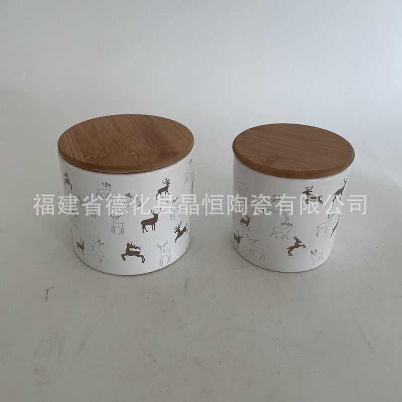 Cerámica Navidad ciervos Flor de almacenamiento de papel tarro simple hogar cocina granos dulces merienda almacenamiento sellado tarro