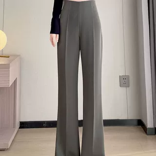 休闲阔腿裤子女夏装2023年新款高腰垂感直筒微喇西装裤小个子