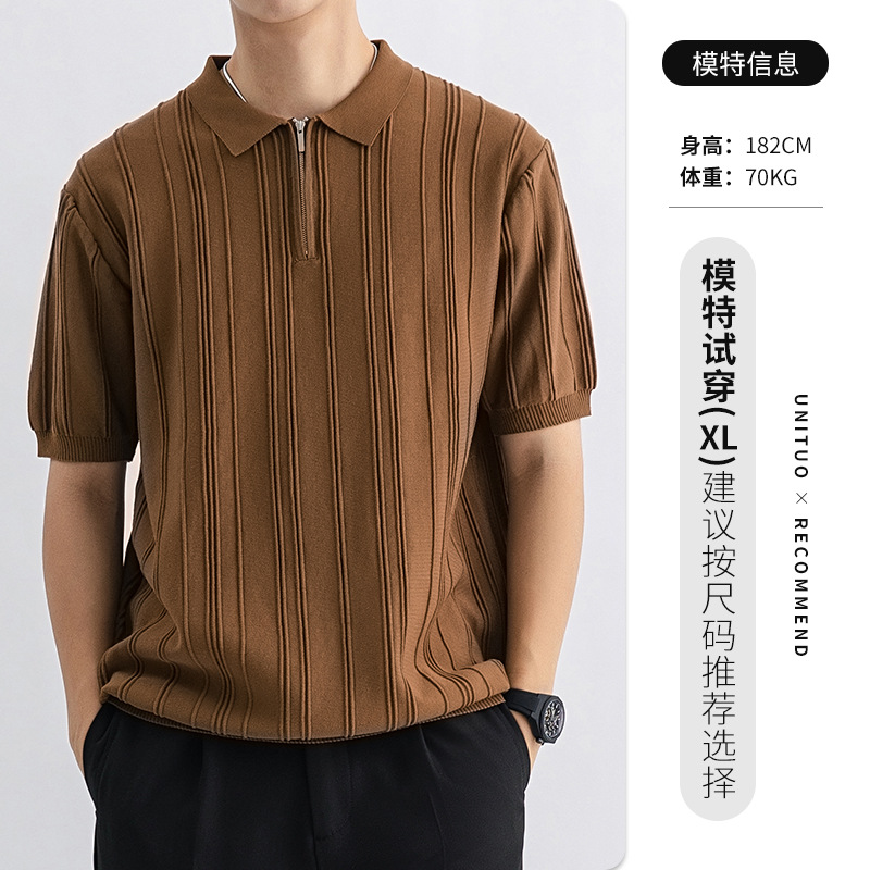 El antiguo estilo de hielo para hombres polo camiseta de manga corta para hombres negocios casual con cuello delgado camiseta de alta calidad para hombres
