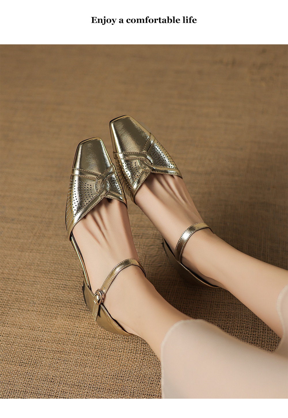 Sandal cao gót nữ quai ngang mũi vuông kiểu Pháp, gót thô ổn định — đen chi tiết 9