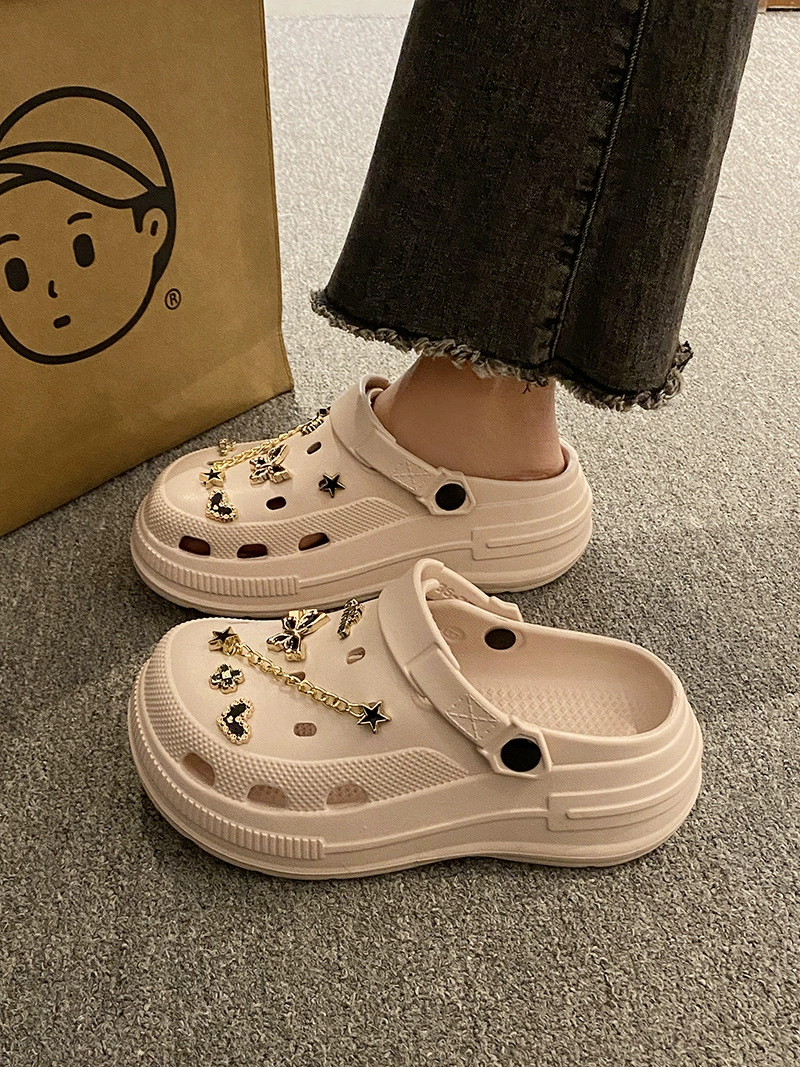 Non‑slip deodorized platform sandals, lightweight clogs with butterfly charms, sizes 36–41