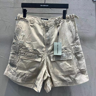 Paris Europe and the United States cross-border summer new hand-painted dirty plaid fabric Denim shorts for men and women a generation of hair