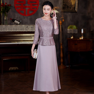 New Chinese lace cheongsam young high-end elegant mom wedding dress fake two pieces dress can be worn at ordinary times