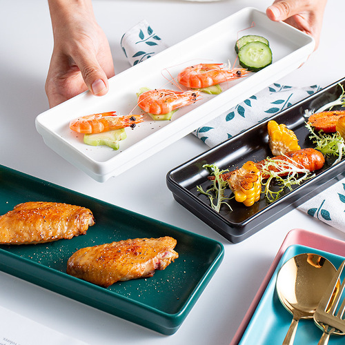 Household color glaze creative chicken wings placed ceramic long plate snack rectangular flat plate restaurant Japanese sushi plate