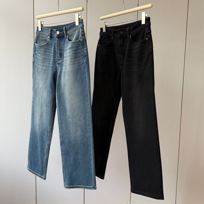 Cigarette Pants with Integrated Flocking! Cotton + Lyocell High-Waisted Lightweight Soft Elegant Slimming Look Jeans for Women Winter New