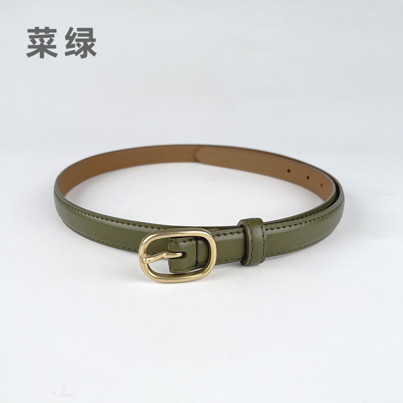 Correa delgada de cuero de las mujeres pantalones casuales pantalones vaqueros estilo coreano de moda todo partido simple de cuero de vaca cinturón de las mujeres