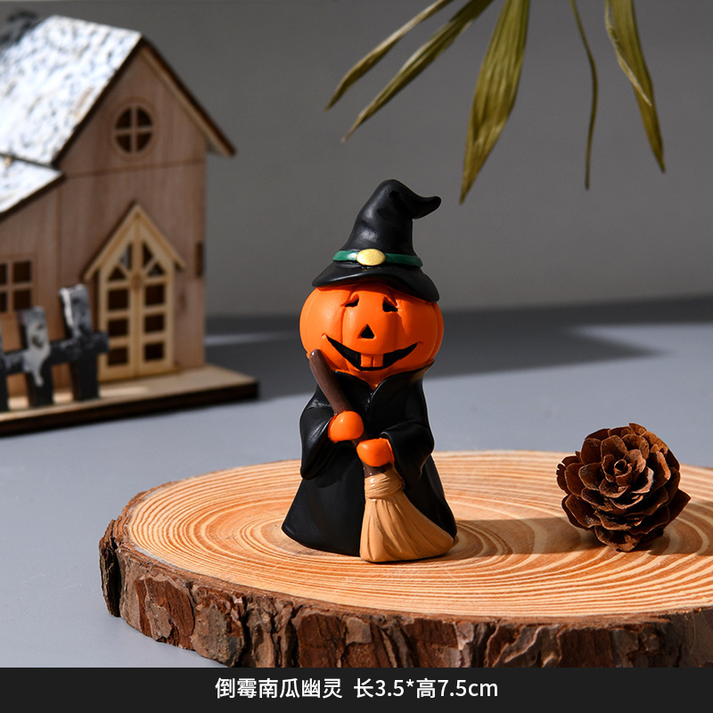 国境を越えた新製品ハロウィーンカボチャ祭りパーティー装飾品ホームデスクトップ幽霊魔女人形樹脂置物|undefined