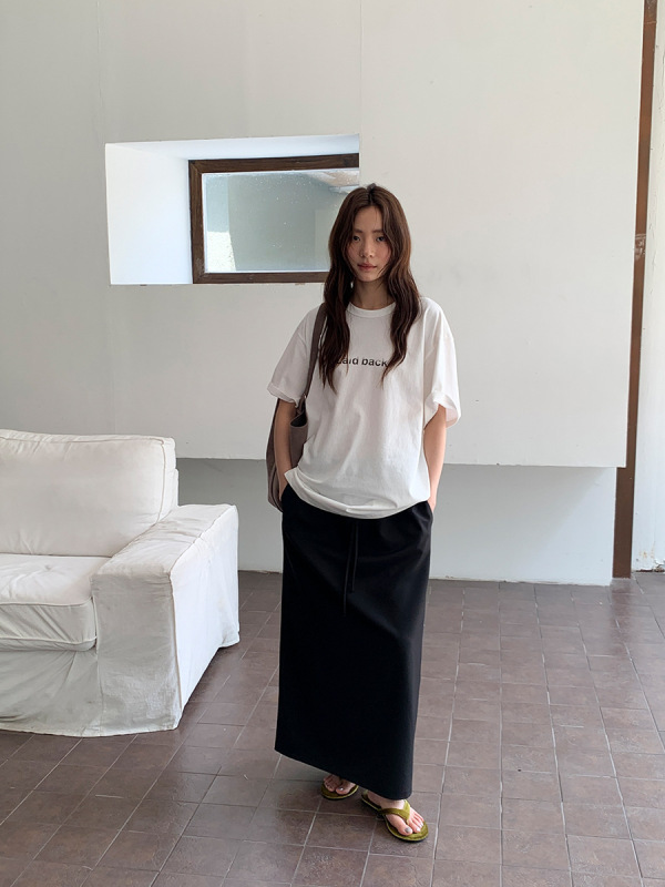 广州十三行2025秋韩系a字松紧腰抽绳修身休闲中长款半身裙女02954|undefined