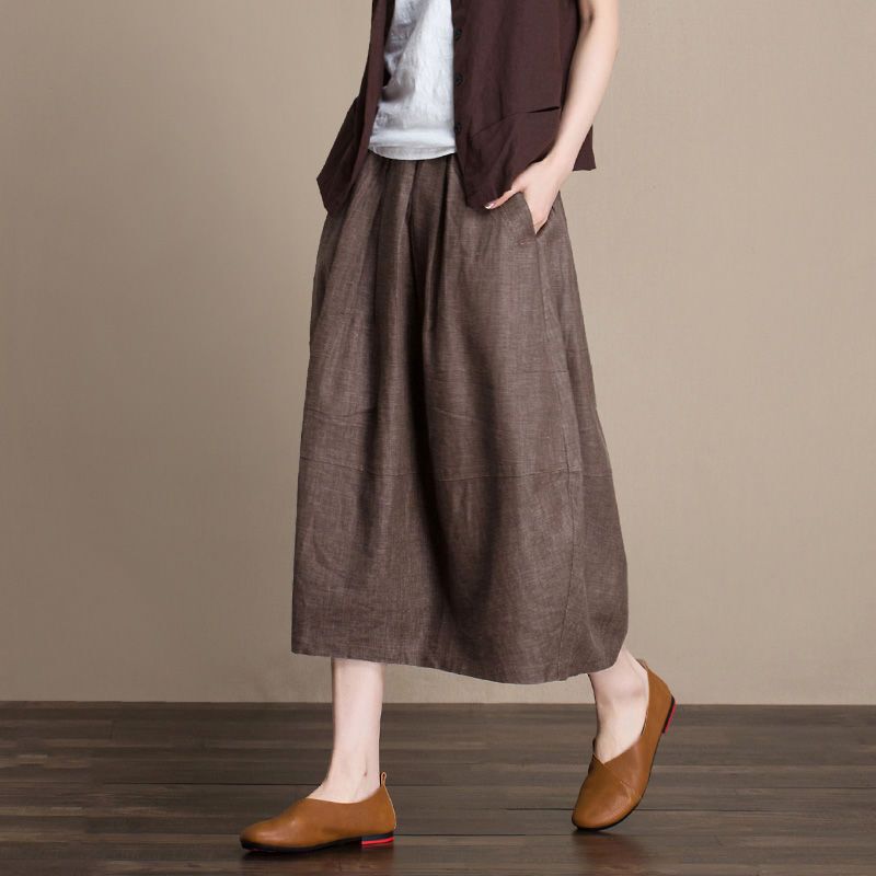 Cotton and Linen Skirt, Women's Spring, Summer and Autumn New Style Lantern Skirt, Mid-Length, Loose, Slimming, Elastic Waist, Artistic Skirt