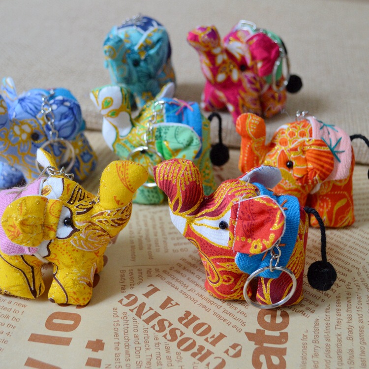 Thai Fabric Elephant Keychain Cute Bag Pendant Car Key Pendant Creative Gift Travel Souvenir
