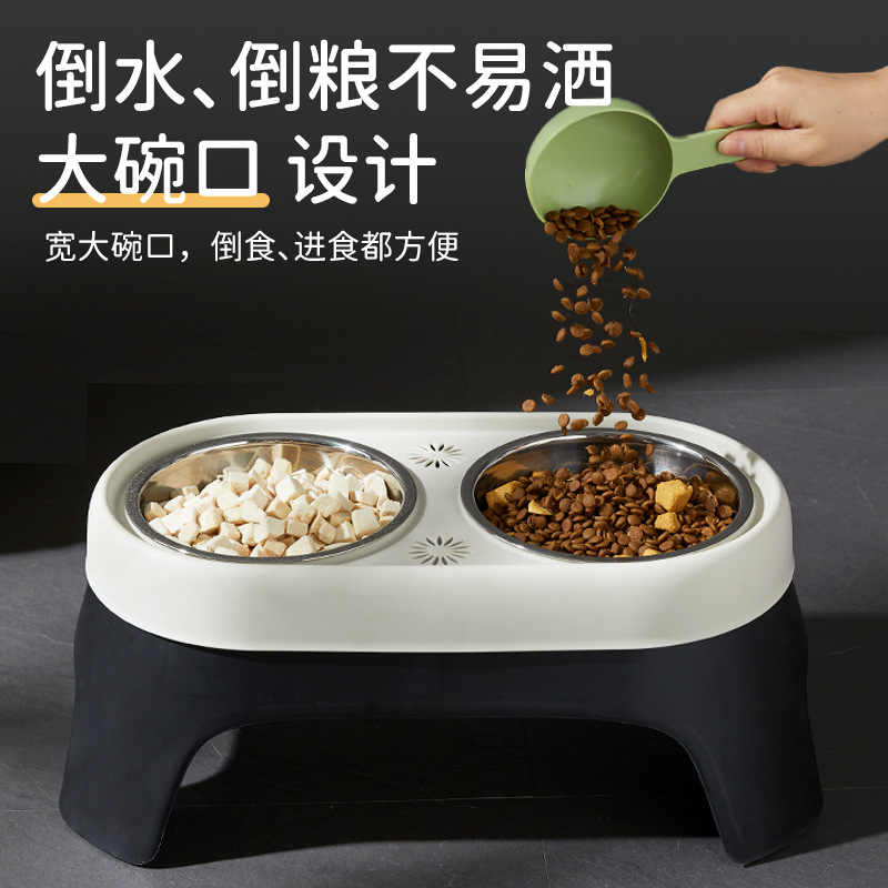 Nuevo cuenco elevado para perros, cuenco de alimentación de agua potable para mascotas, cuenco de comedor de acero inoxidable anti-volcado, cuenco de arroz para gatos al por mayor