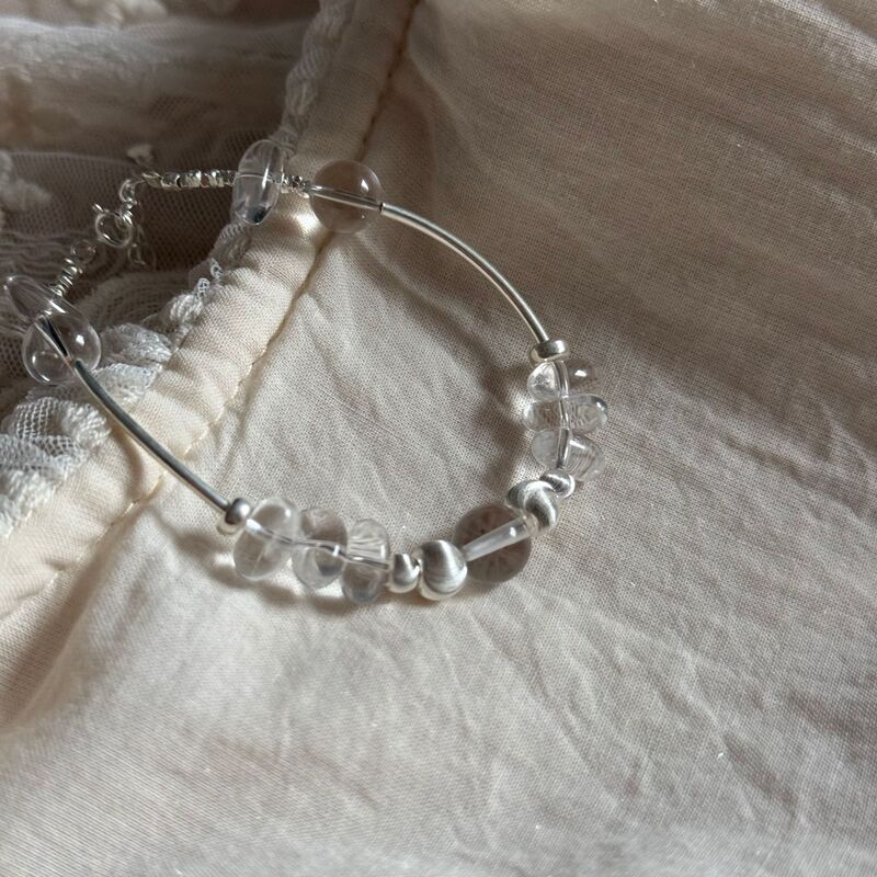 S925 Silver Irregular White Crystal Beaded Bracelet Cool Sense Korean Ins Niche Design Advanced Temperament Simple
