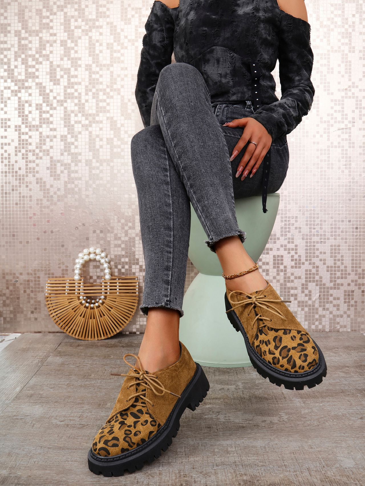 Plus Size Women's Leopard Print Platform Loafers With Chunky Heel_voghion.com